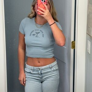 Blue Fitted Crop T-Shirt Short Sleeve